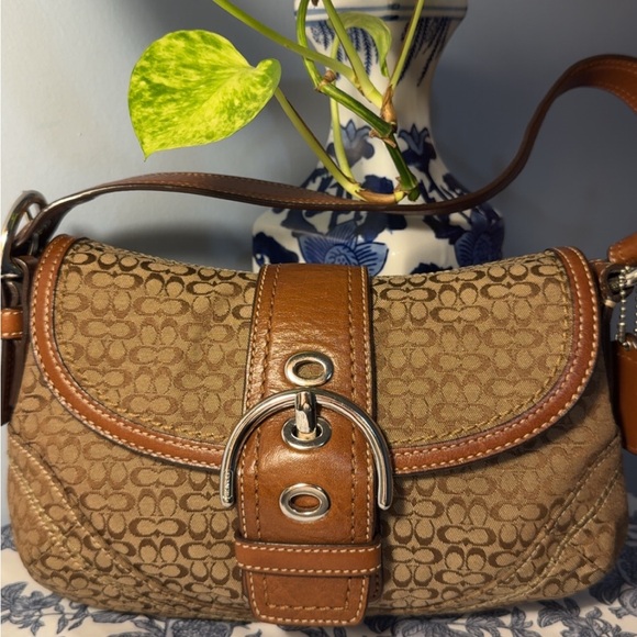 Coach Handbags - Coach Tan and Brown Signature Shoulder Bag MESSAGE ME FIRST